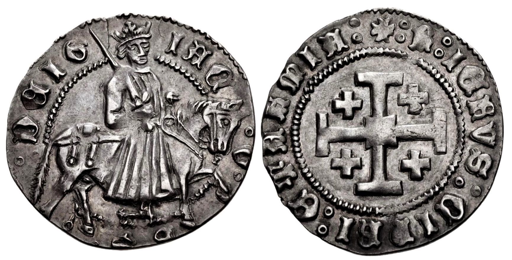 Monedă medievală a regatului Ciprului cu crucea de Ierusalim pe revers