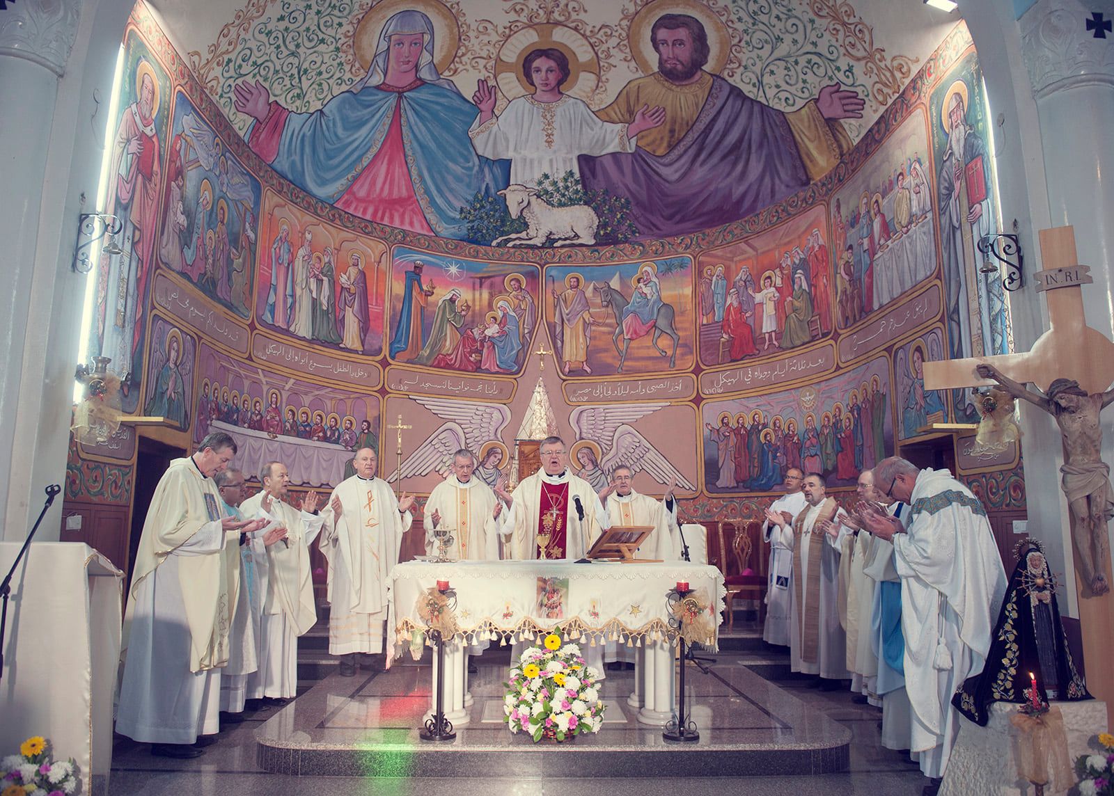 Liturghia de dimineață în biserica Sfânta Familie din Gaza